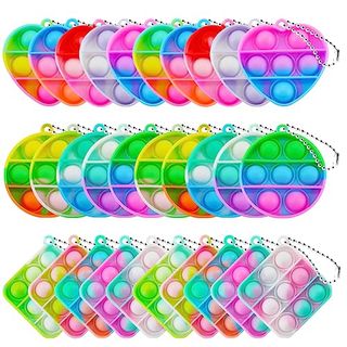 Toanwod 30pcs Party Bag Fillers for Kids: Party Favours Pop Bubbles Fidget Toys - Mini Pop Poppet Keyring Pinata Fillers - Multipack Birthday Class Gifts for Girls Boys