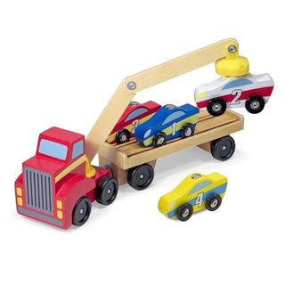 Melissa & Doug Wooden Car Transporter Toy Truck, Magnetic Wooden Cars & Truck Toy Crane | Wooden Toys for 3 Year Old Boy Gifts | Toy Car Set | Toddler Toy Cars for 3+ Year Old Boys & Girls 3 4 5 6