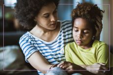 Woman and kid sat together