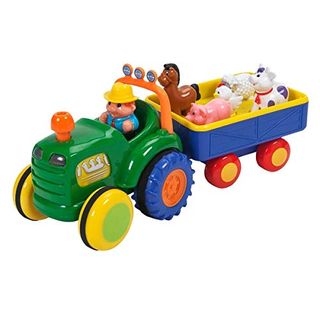 Big Steps Play Old Macdonald Tractor & Trailer - With Lights, Sounds and Horn - Includes Farmer, Sheep, Cow, Chicken, Pig and Horse.