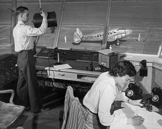 Air traffic controllers in the 1950s